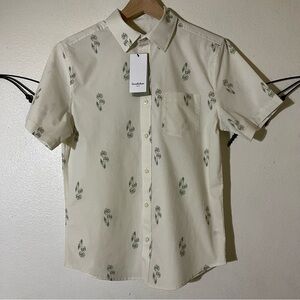 Goodfellow & Co Men's Off-White Shirt with Green Leaf Pattern